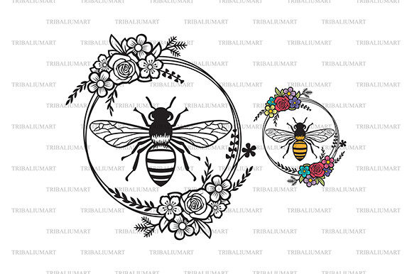 Bee and Floral Wreath Circle Frame: Graphics for Modern Illustrations