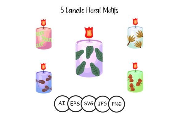 Candle Floral Motifs Graphics for Editorial Illustrations