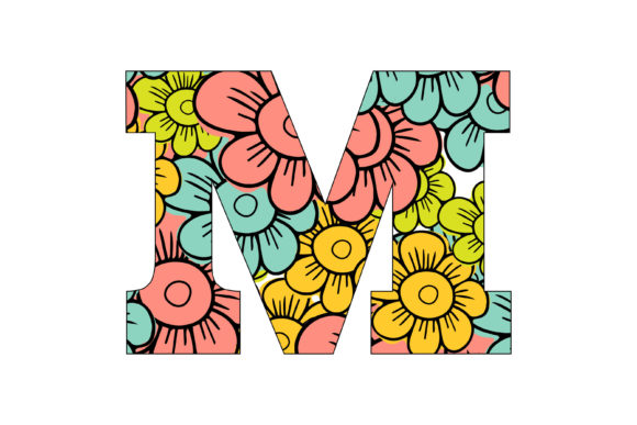 Colorful Floral Alphabet M for Graphics and Illustrations
