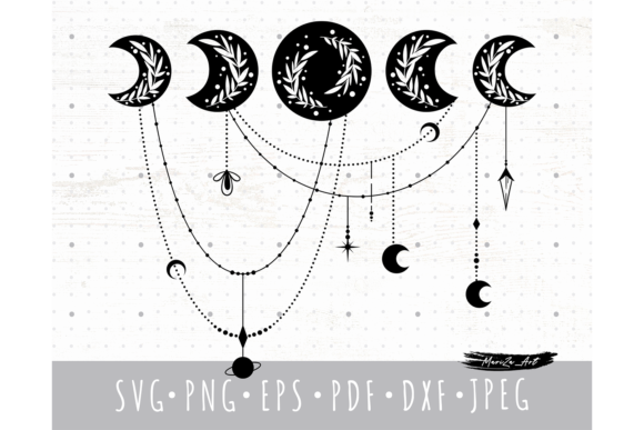 Floral Boho Moon Phases SVG PNG Files for Graphics and Illustrations