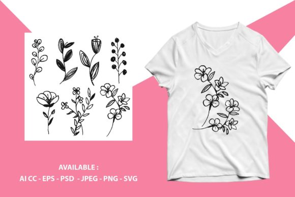 Floral Line Bundles Set Graphics for Editorial Illustrations