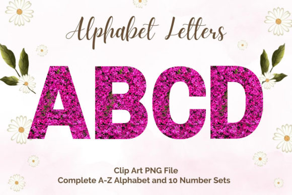 Pink Floral Alphabet Sublimation Font Graphics & Illustrations