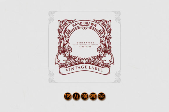 Vintage Label Floral Swirls with Classic Graphics and Illustrations