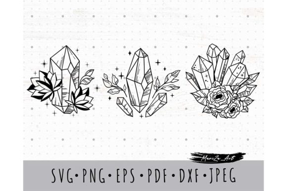 Witchy Celestial Floral Crystals SVG PNG for Graphics and Illustrations