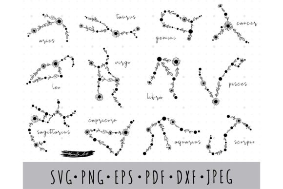 Zodiac Floral Constellation SVG Bundle: Graphics & Illustrations for Makers